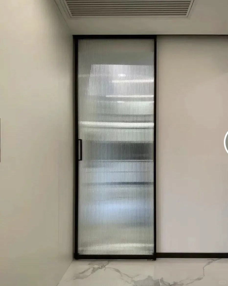 Rothnow® Waved Glass Aluminum Door in white, 16x45 series slim American style barn door with clear glass and modern frame design