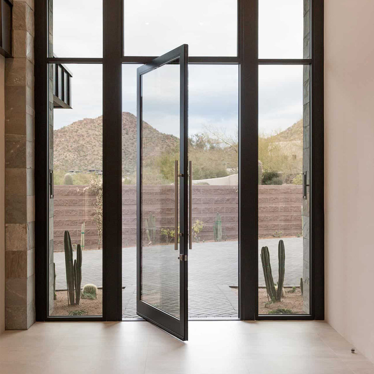 Rothnow Aluminum Door 46 Series pivot door, 900mm wide by 2200mm high with black finish, showcasing modern design and sturdy aluminum construction.