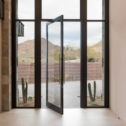 Rothnow Aluminum Door 46 Series pivot door, 900mm wide by 2200mm high with black finish, showcasing modern design and sturdy aluminum construction.