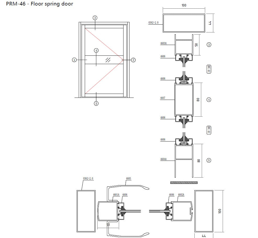 Rothnow® Aluminum Door 46 Series pivot door in black, measuring 900mm wide by 2200mm high, with sleek modern design.