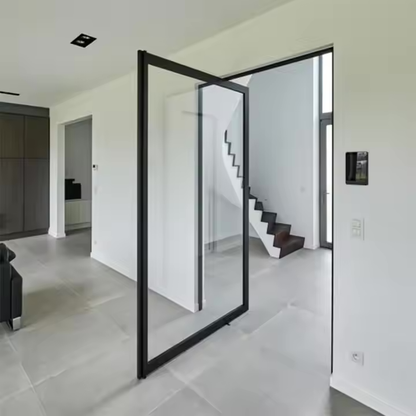 Rothnow® Aluminum Door 46 Series pivot door in black, measuring 900mm W x 2200mm H with a 150mm width.