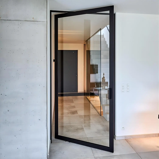 Rothnow® Aluminum Pivot Door 46 Series, 900mm wide by 2200mm high, black finish, sleek modern design for entryways.