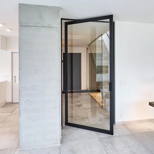Rothnow Aluminum 46 Series Pivot Interior Door in black, 900mm wide by 2200mm high, with sleek modern design and smooth pivot hinge