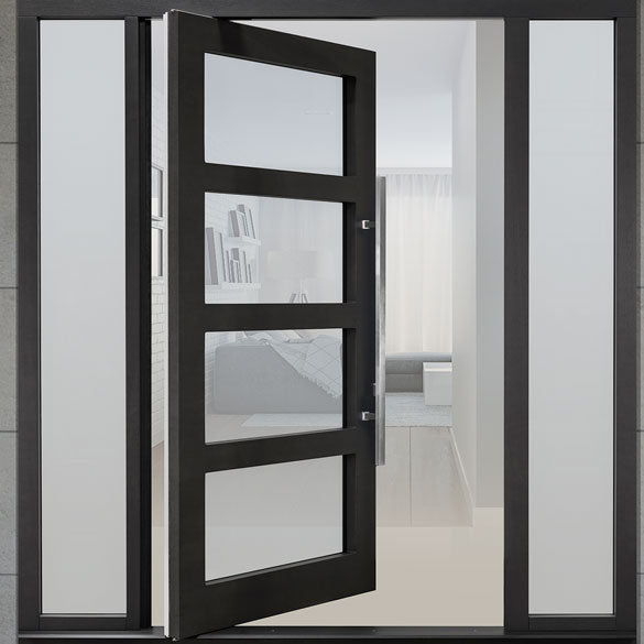Rothnow® 46 Series aluminum pivot interior door in black, measuring 900mm wide by 2200mm high with a 150mm thickness.