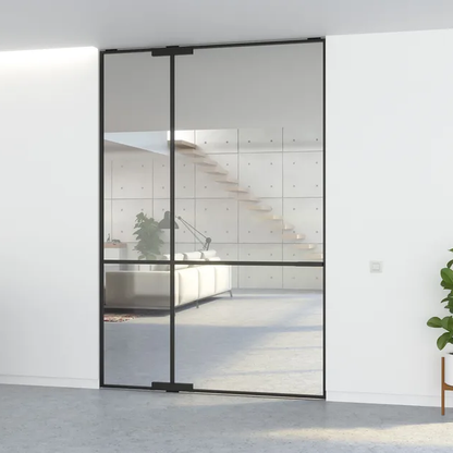 Rothnow Aluminum 46 Series Pivot Door with black finish and line decoration, 900mm wide by 2200mm high, modern exterior door