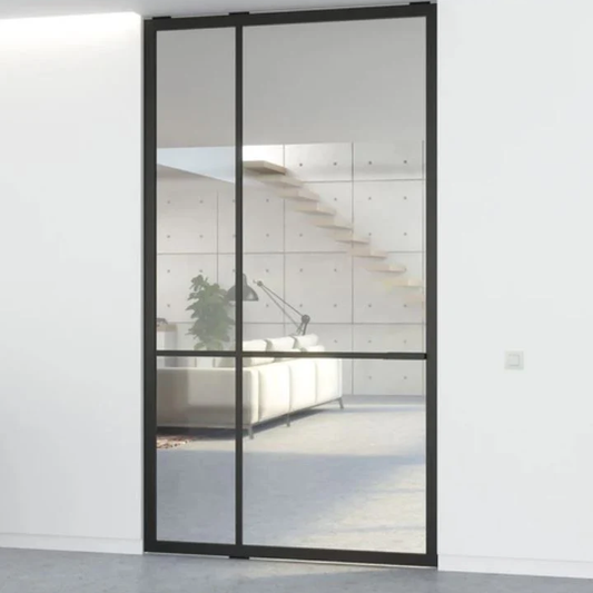 Rothnow® Aluminum 46 Series Pivot Door with black finish and line decoration, 900mm wide by 2200mm high, modern design.