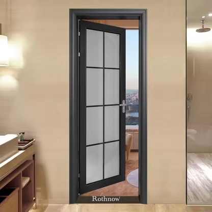Rothnow aluminum 50 Series swing door, 900mm wide x 2200mm high, black finish, suitable for residential or commercial use