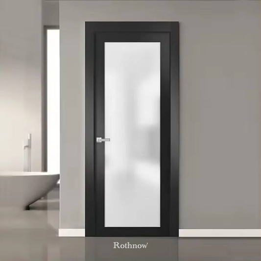 Rothnow® 50 Series aluminum swing door in black, measuring 900mm wide by 2200mm high, with a 150mm width frame.