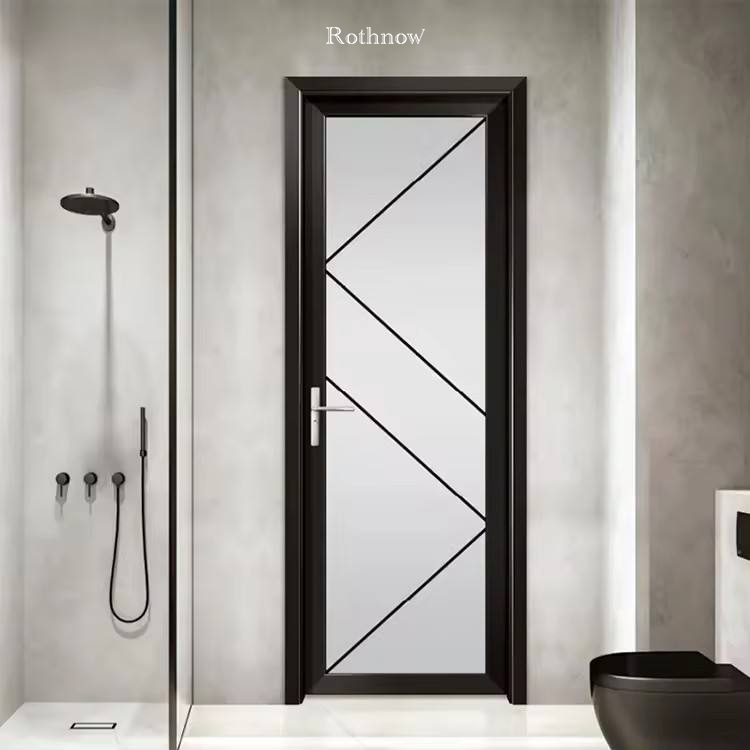 Rothnow Aluminum Door 50 Series swing door, 900mm wide by 2200mm high, black finish, durable residential or commercial entry door.