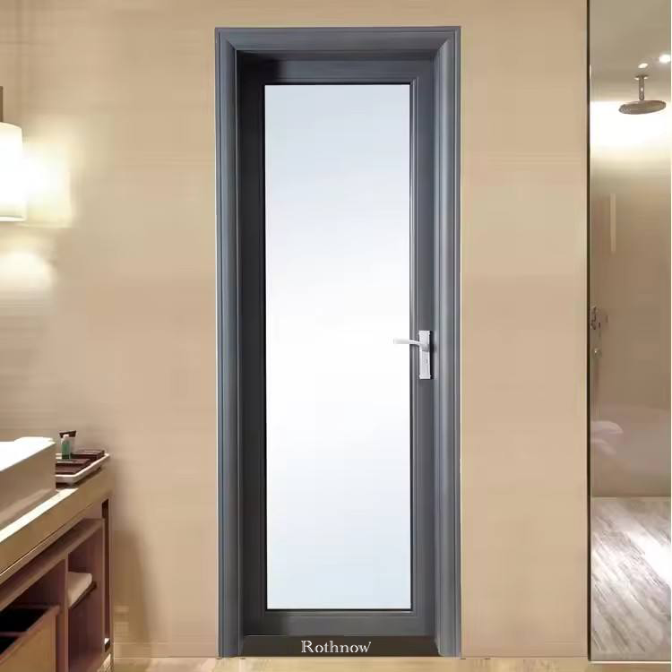 Rothnow® Aluminum 50 Series Swing Door, 900mm wide by 2200mm high, black finish, modern residential door.