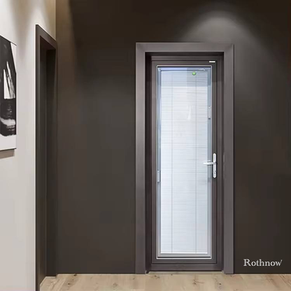 Rothnow® aluminum 50 Series swing door in black, 900mm wide and 2200mm high, with sleek modern design and sturdy frame.