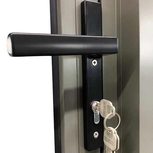 Rothnow® Aluminum 50 Series Swing Exterior Door in black, 900mm wide by 2200mm high, with sleek modern design.