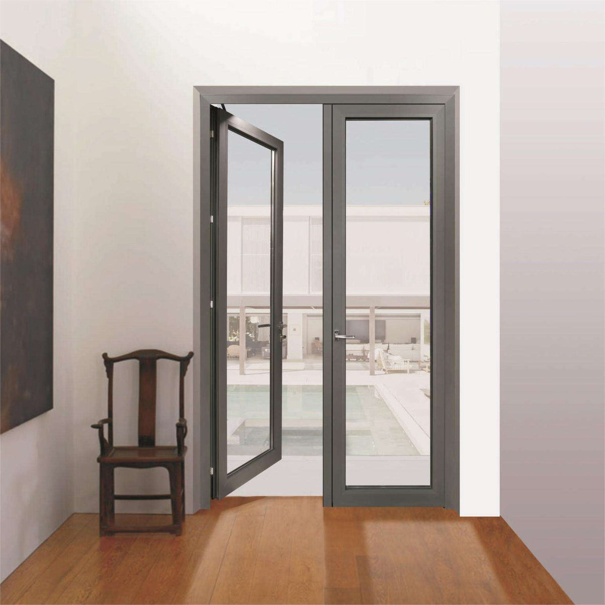 Rothnow® Aluminum 50 Series Swing Interior Door, 900mm wide by 2200mm high, with black finish and sleek modern design
