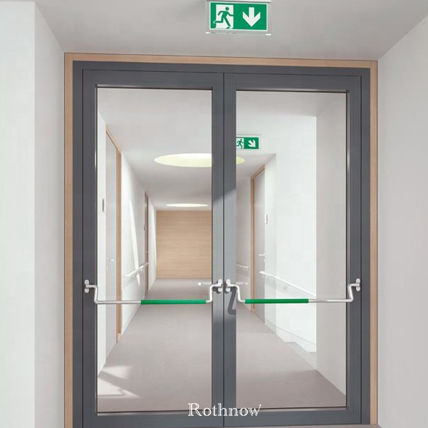 Rothnow Aluminum Door 50 Series swing door with black finish, push rod lock, 900mm wide and 2200mm high for secure entry.