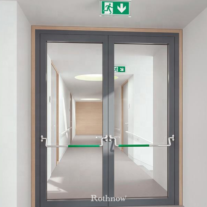 Rothnow Aluminum Door 50 Series swing door with black finish, push rod lock, 900mm wide and 2200mm high for secure entry.