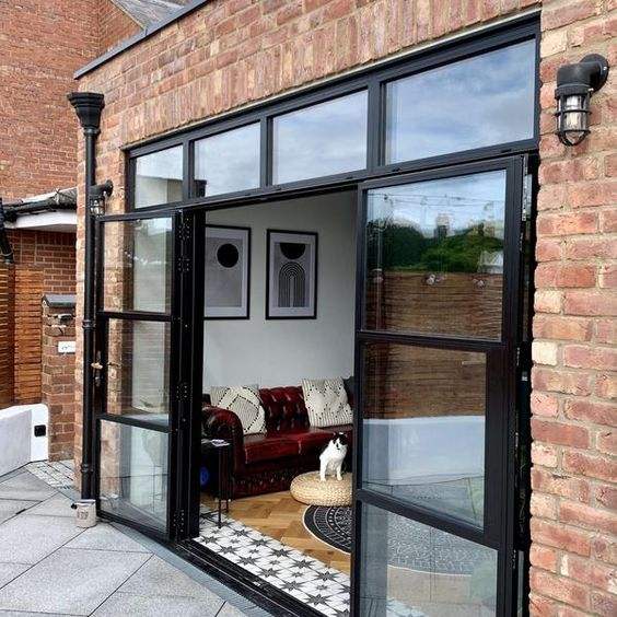 Rothnow® Aluminum 55 Series Swing Front Door, 900mm W x 2200mm H, black finish, 1.8mm thickness, modern main entrance door