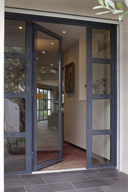 Rothnow Aluminum Door 55 Series, 900mm W x 2200mm H, black swing front door with 1.8mm thickness
