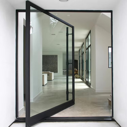Black Rothnow® 46 Series aluminum pivot door, 900mm wide by 2200mm high, customized size with sleek modern design.
