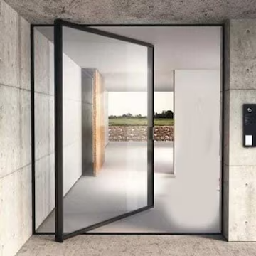 Black Rothnow 46 Series aluminum pivot door, customized size 900mm W x 2200mm H, with sleek modern design.