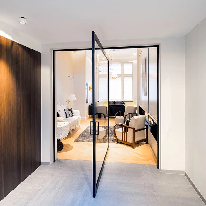 Rothnow oversized aluminum pivot door in black, 46 series, measuring 900mm wide by 2200mm high with a 150mm thickness.