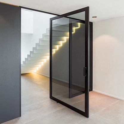 Rothnow oversized aluminum pivot door, 46 series, black finish, 900mm wide by 2200mm high with 150mm thickness.