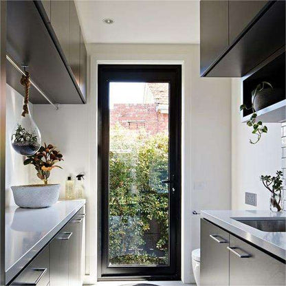 Rothnow® Soundproofing Aluminum Door 55 Series, 1.8mm thick, black swing door with sleek modern design and sturdy frame.