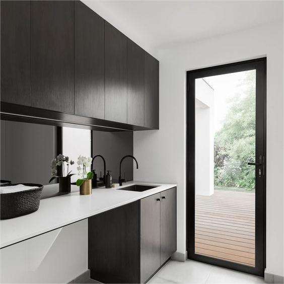 Rothnow® Soundproofing Aluminum Door 55 Series, 1.8mm thick, swing door with black finish, 900mm wide and 2200mm high.