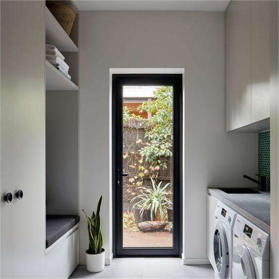 Rothnow® Soundproofing Aluminum Door 55 Series, 1.8mm thick, black swing door with sleek design and sturdy frame.