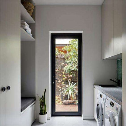Rothnow® Soundproofing Aluminum Door 55 Series, 1.8mm thick, black swing door with sleek design and sturdy frame.