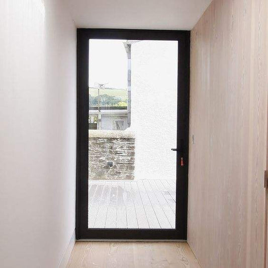 Rothnow® Thermal Insulation Aluminum Door 55 Series, black swing door, 900mm width, 2200mm height, 1.8mm thickness.