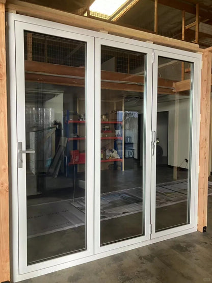 Rothnow Vinyl Folding UPVC Door with black finish, 900mm wide and 2200mm high, featuring multiple panels and a modern design.