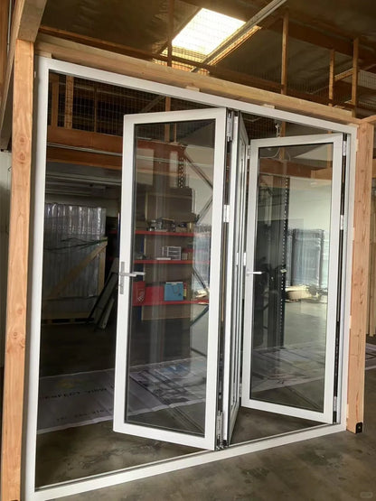 Rothnow Vinyl Door RN-VD-08 folding UPVC door, black, 900mm wide by 2200mm high, with a sleek, modern design.