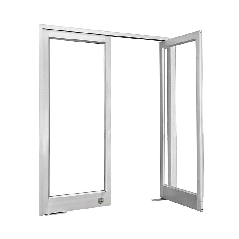 White aluminum Rothnow 46 Series pivot door, 900mm wide and 2200mm high, with black accents, showcasing modern door design.