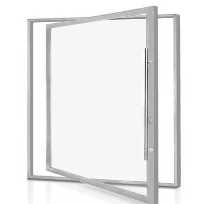 White aluminum Rothnow 46 Series pivot door, 900mm wide by 2200mm high, with black accents, showcasing modern design and sturdy construction.