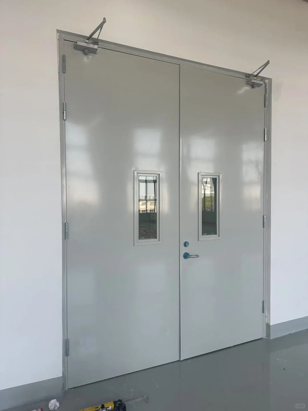 Rothnow steel fire-rated door RN-SFD08 with swing design, 990mm wide, 2360mm high, 150mm wall thickness, for fire safety.
