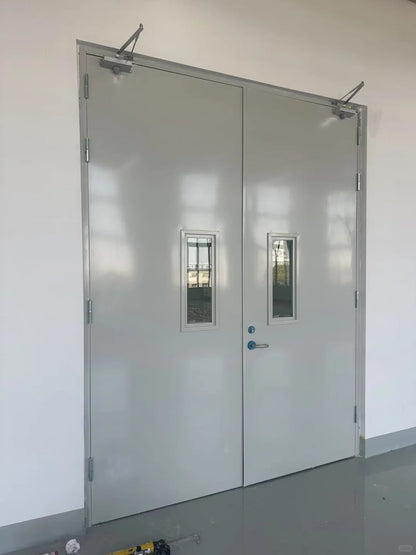 Rothnow steel fire-rated door RN-SFD08 with swing design, 990mm wide, 2360mm high, 150mm wall thickness, for fire safety.