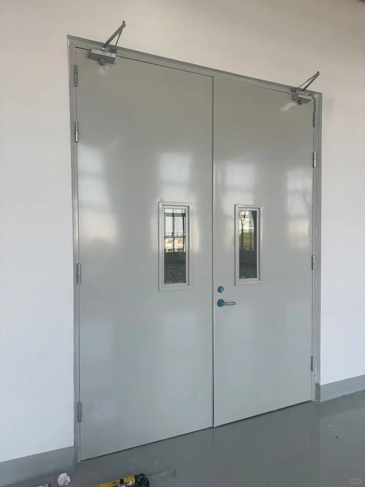 Rothnow steel fire-rated door RN-SFD08 with swing design, 990mm wide, 2360mm high, 150mm wall thickness, for fire safety.