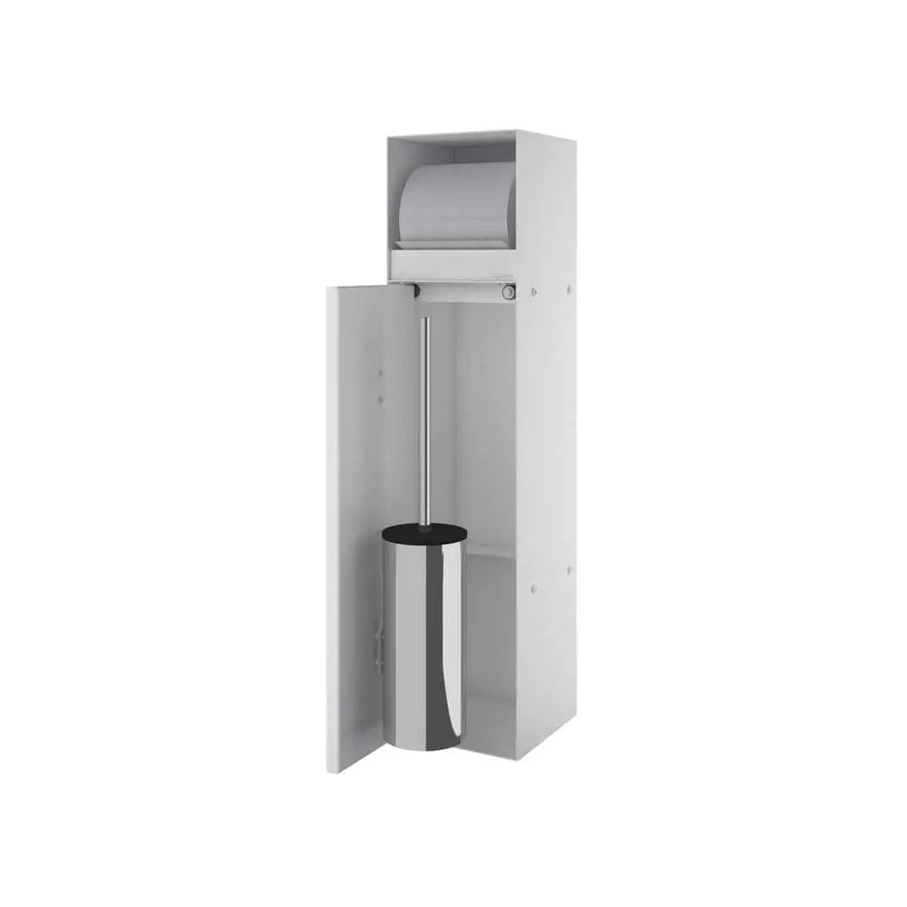 Black Rothnow® square shower niche with built-in toilet paper holder, wall-mounted bathroom storage and accessories.