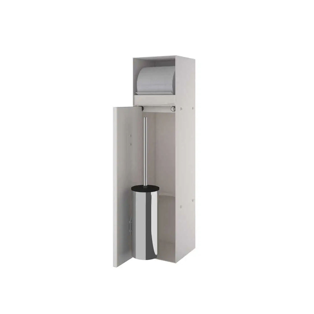 Rothnow black square wall shower niche with built-in toilet paper holder, modern bathroom storage and organization.