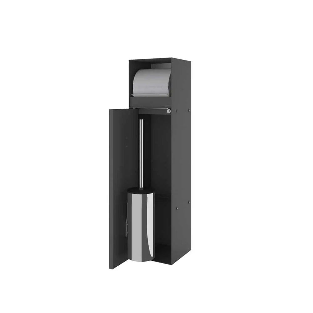 Black Rothnow® square shower niche with built-in toilet paper holder, wall-mounted bathroom storage accessory.