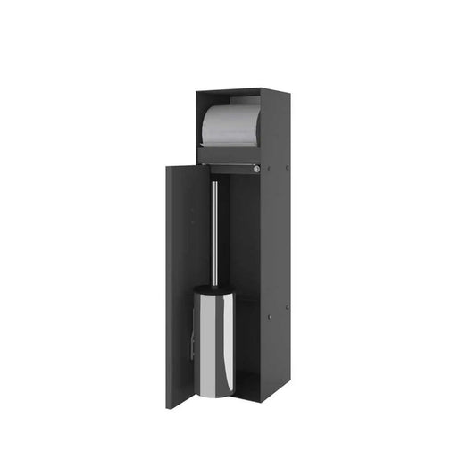 Black Rothnow® square shower niche with built-in toilet paper holder, wall-mounted bathroom storage accessory.