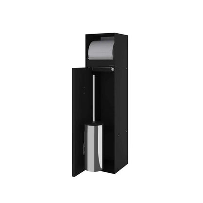 Black Rothnow square shower niche with built-in toilet paper holder, wall-mounted bathroom storage and organizer.