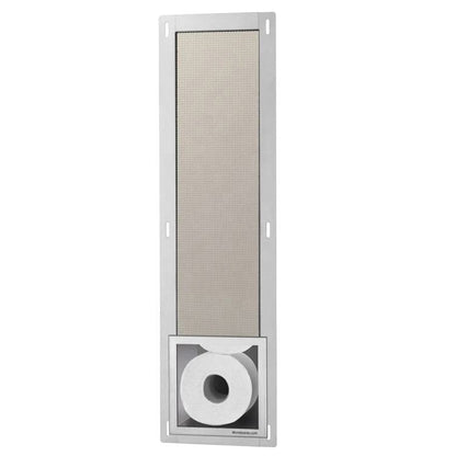 Black Rothnow® square wall shower niche with built-in toilet paper holder, modern bathroom storage solution.