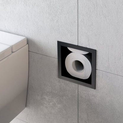 Rothnow black square shower niche with built-in toilet paper holder, wall-mounted bathroom storage and organization.
