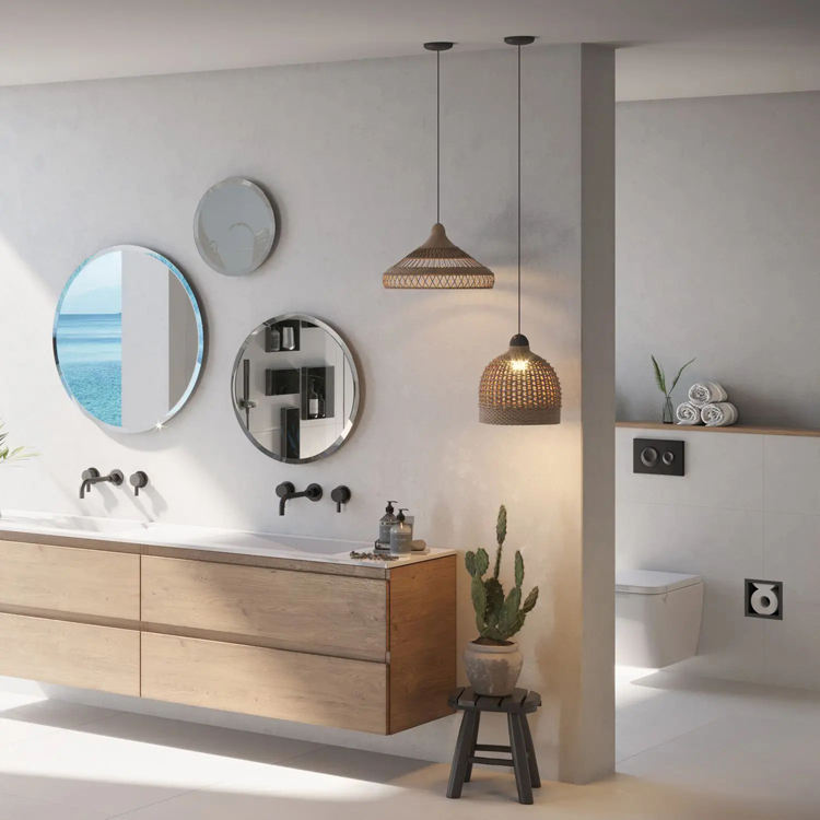 Black Rothnow square shower niche with built-in toilet paper holder, wall-mounted bathroom storage for toiletries and essentials.