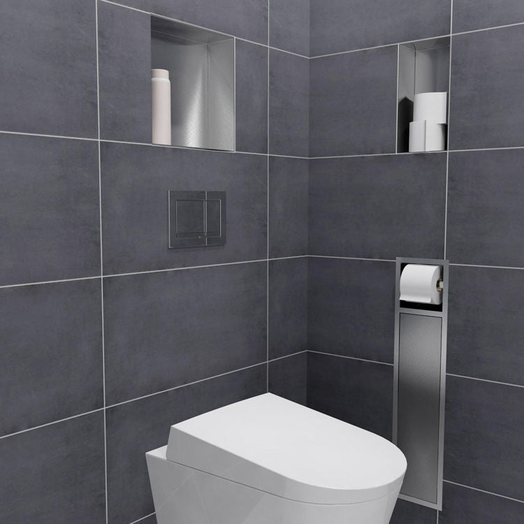 Rothnow black square shower niche with built-in toilet paper holder, wall-mounted bathroom storage and toilet paper dispenser
