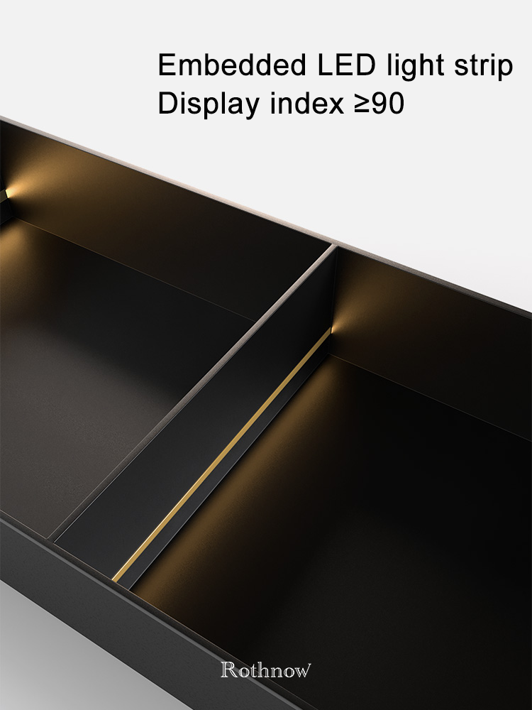 Rothnow black square shower niche without LED light, wall-mounted bathroom storage with three layers for toiletries.