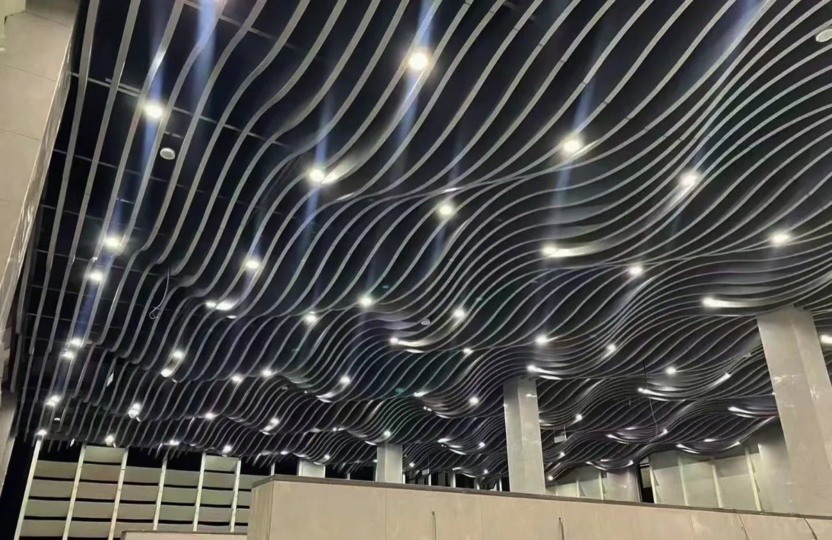 Black Rothnow aluminum ceiling panel, customizable size, modern design suitable for interior ceiling installation.
