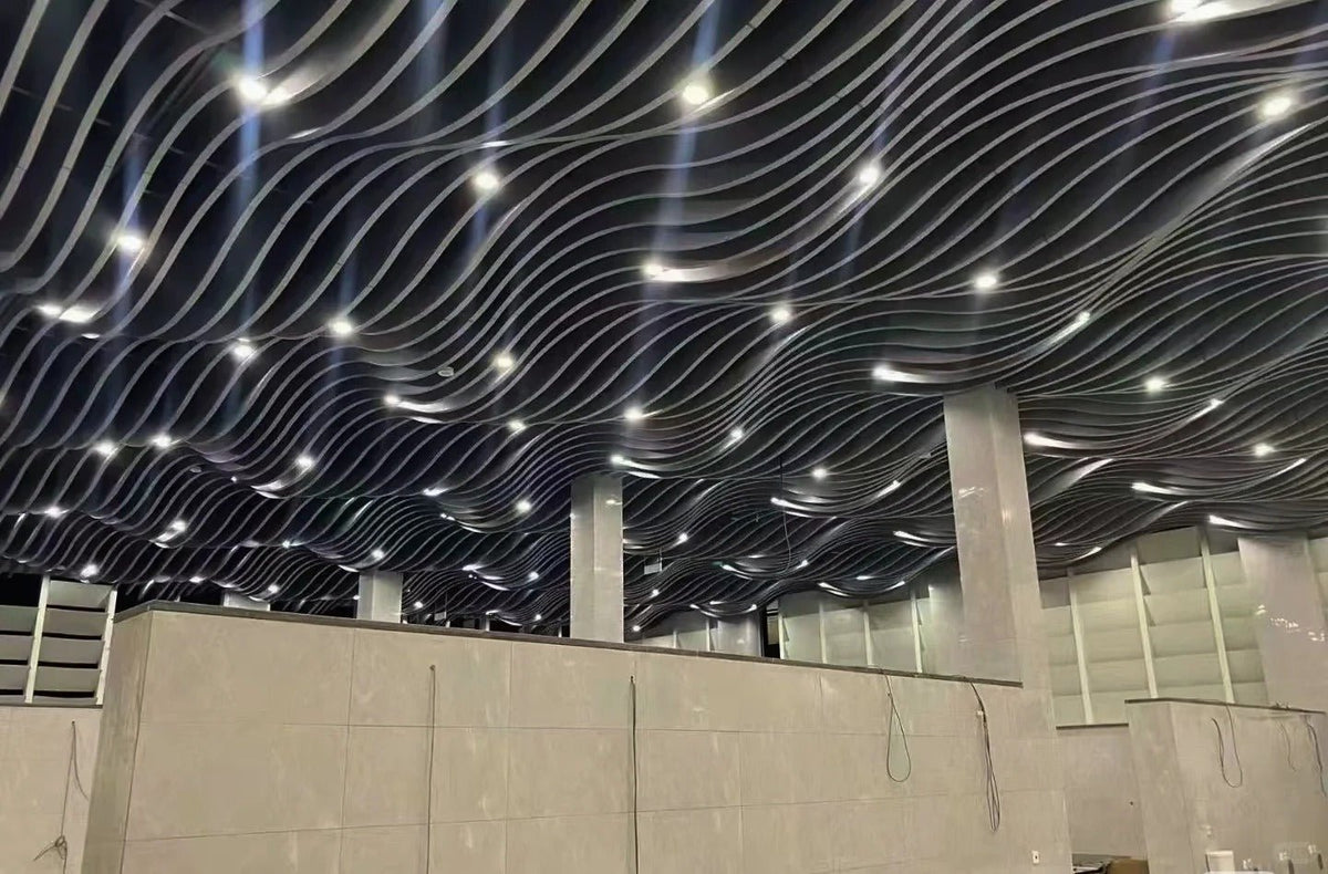 Black Rothnow aluminum ceiling panel RNAC06, custom-sized, with a sleek, smooth surface suitable for modern interior ceilings.
