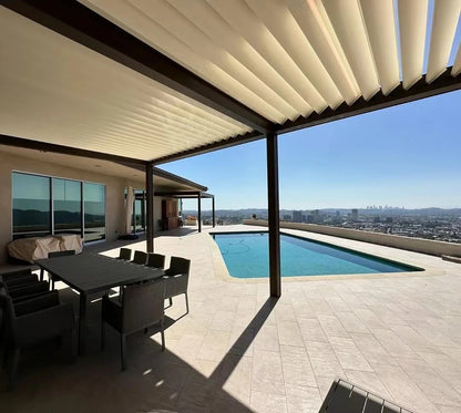 Black Rothnow Aluminum Pergola with customizable size, designed for outdoor climate protection, featuring sturdy aluminum alloy construction.